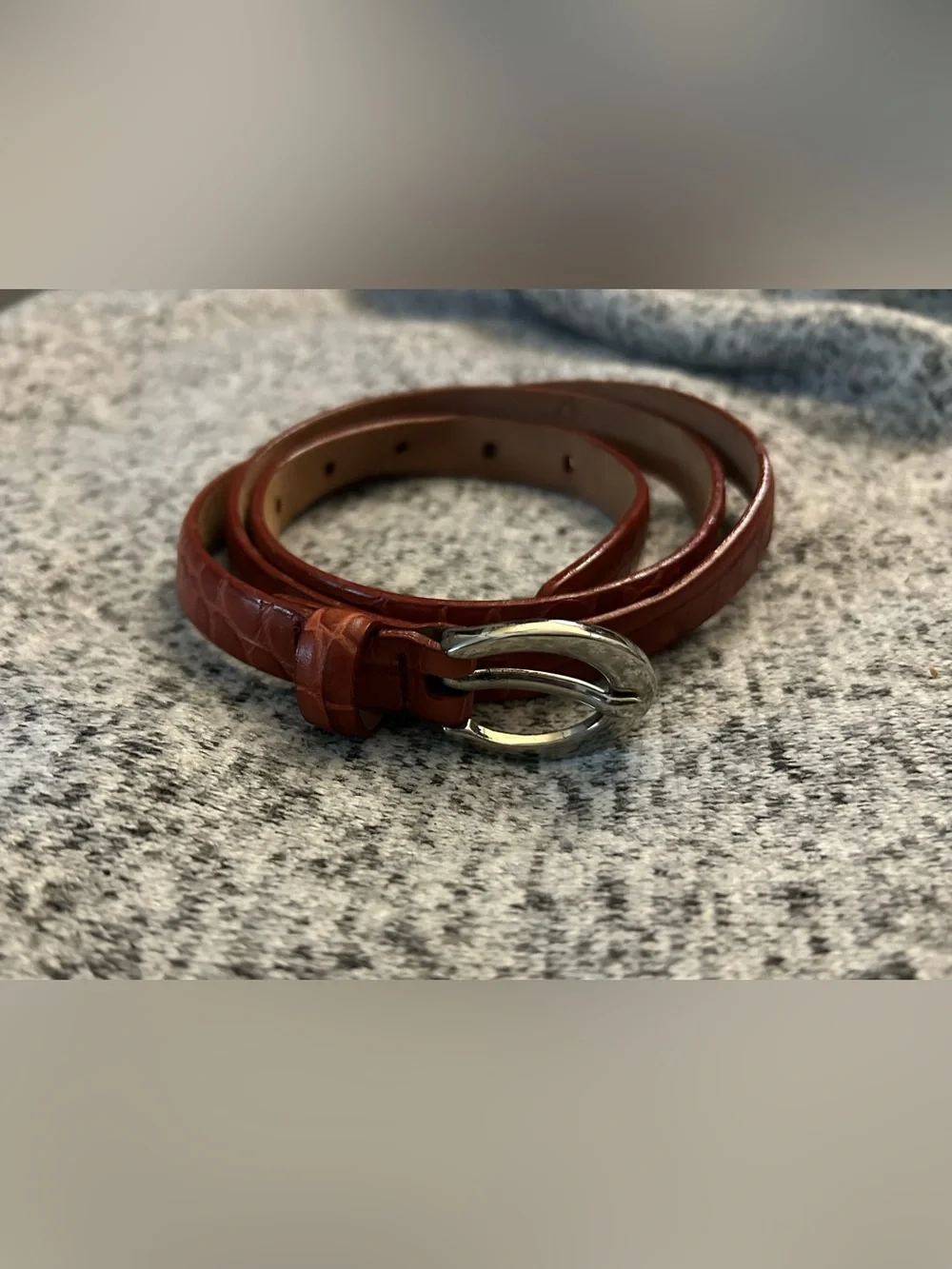 Talbots Leather Belt CA23147 Alligator Print Brown Leather Sz L Gold Tone Buckle